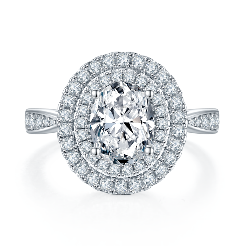 豪镶蛋形S925银镀白金MoissaniteWomen's Ring2.0ctD级